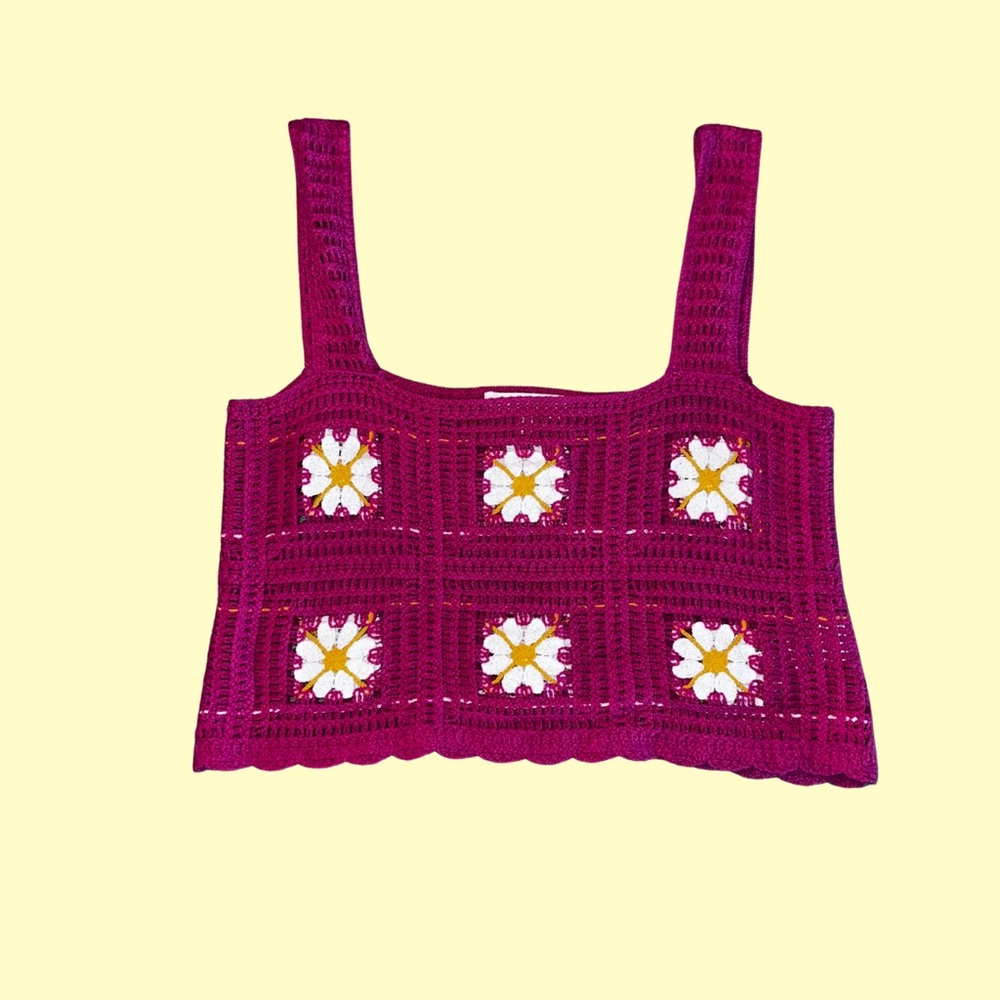 Rebellion Again Pink Crochet Floral Crop Top
